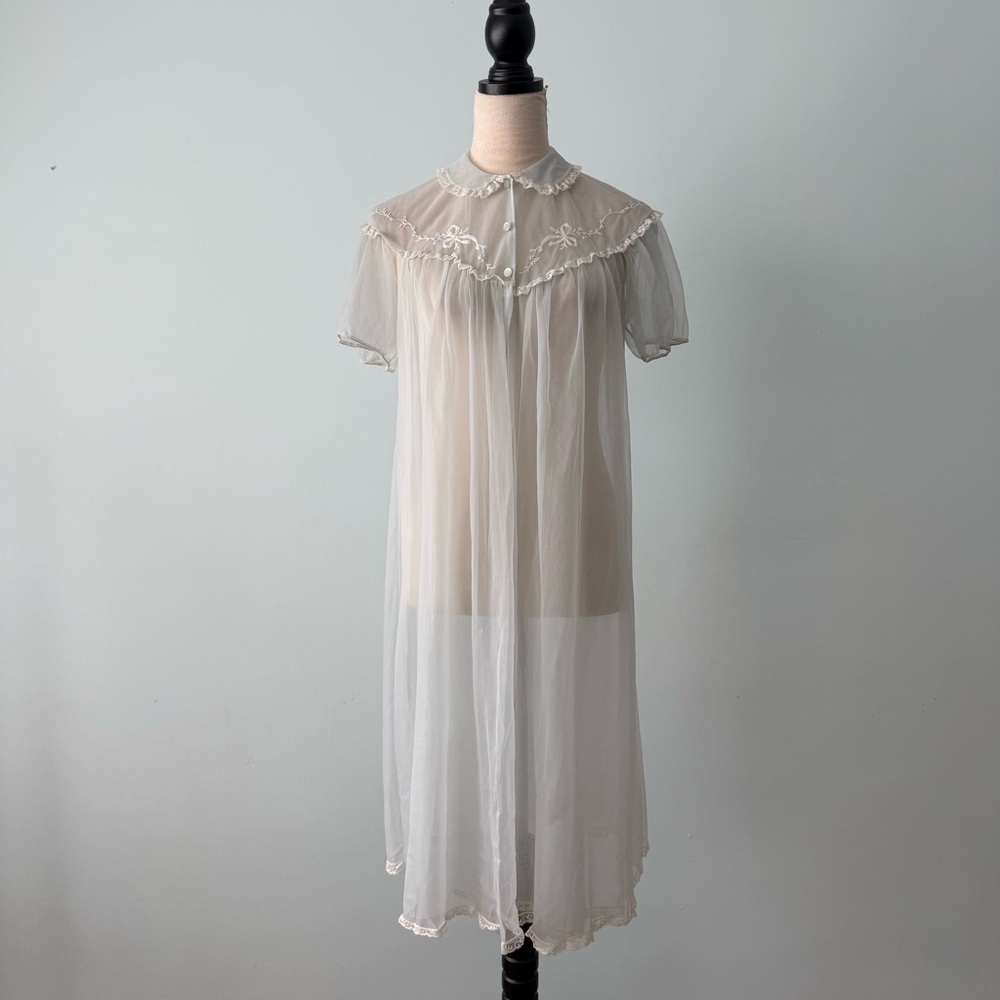 🤍 Rogers Vintage Sheer Peignoir Nightgown Light Blue Embroidered Front & Back 🤍
